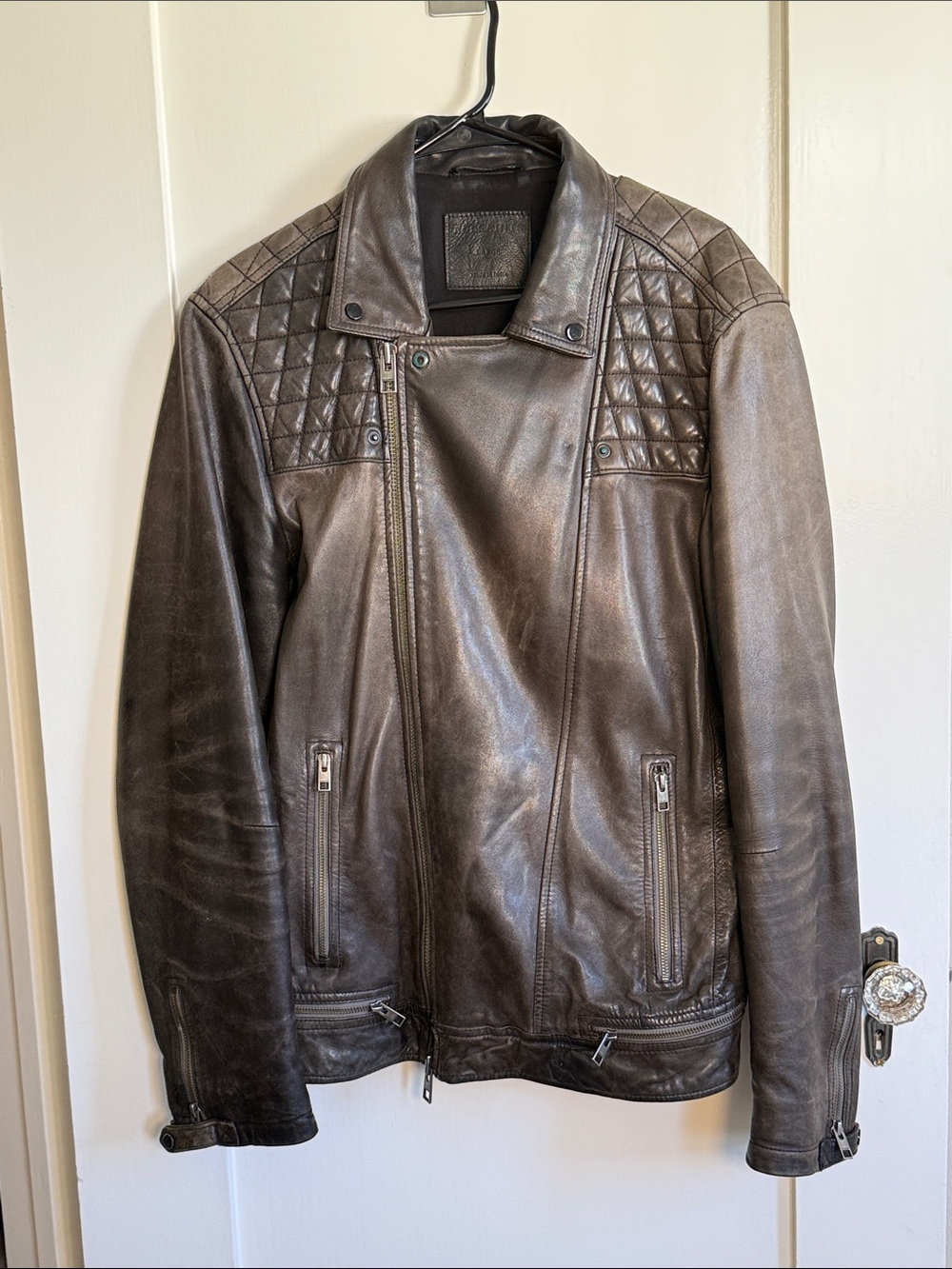 AllSaints Conroy Brown Lamb Leather Biker Jacket Men’s M